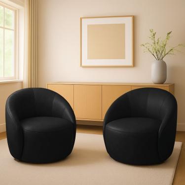 Imagem de Poltrona Decorativa Orgânica Giratória Kit 2 Lua Sintético Pu D03 - D'rossi Preto