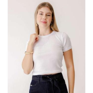 Imagem de Blusa Feminina Canelada Manga Curta Marisa-56256, Branco, GG