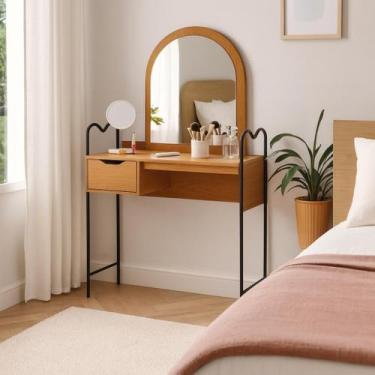 Imagem de Penteadeira Estrutura Metal MDF Resistente Sofisticada Espelho Formato