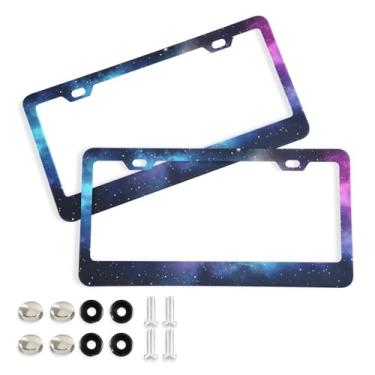 Imagem de CEBUGI Pacote com 2 molduras para placas de carro de alumínio com 2 furos céu estrelado acessórios automotivos para placas dianteiras e traseiras orifício elíptico