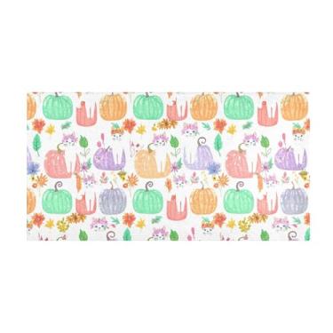 Imagem de Burbuja Tapete de corredor branco gatos em abóboras tapete de cozinha antiderrapante tapete de borracha para corredor, quarto, sala de estar, decoração de entrada, lavável na máquina, 51 x 99 cm