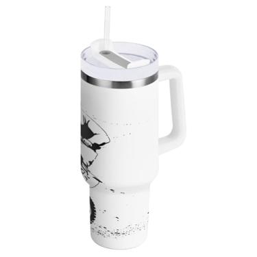 Imagem de Kigai Copo térmico de 1,134 g com alça, motocicletas legais e habilidades chamativas copos isolados com tampa e canudo, garrafa de água esportiva grande de metal, caneca de café de viagem de aço