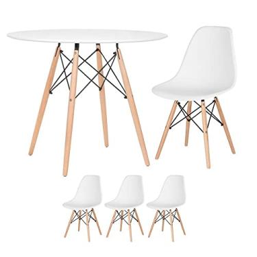 Imagem de Loft7, Kit Mesa redonda Eames 90 cm branco + 3 cadeiras Eiffel Dsw Branco
