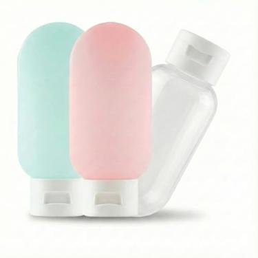 Imagem de Kit de Frascos para Viagem 60ml 3 Peças com Estojo Transparente Porta Shampoo Sabonete Creme Tampa Flip-Top Vedada Material Plástico Flexível
