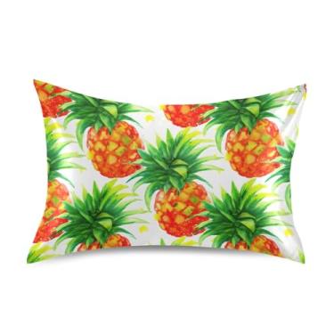 Imagem de Fronhas de cetim para resfriamento de cabelo personalizadas King Queen almofadas padrão chinelos para cama de casa sofá queen tamanho 76.2 cm x 50.8 cm vibrante abacaxi amarelo verde