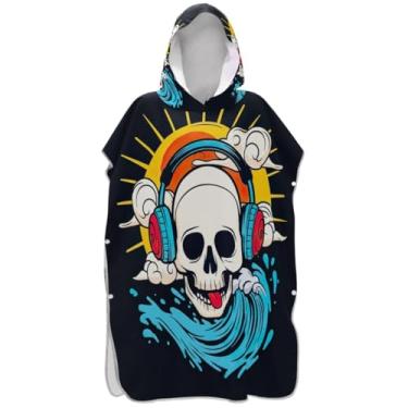 Imagem de Joisal Roupão engraçado colorido caveira azul preto surfe trocador para toalha de praia com capuz Adul impressão plus size ponchos de praia para homens