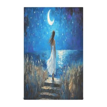 Imagem de Joisal Dreamy Lady Moon Blue Toalha de prato de cozinha 71 x 45 cm Toalhas de cozinha toalha de mão de banheiro altamente absorvente