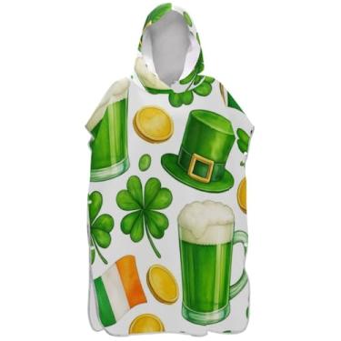 Imagem de Joisal Dia de São Patrício Poncho de Surf Branco para Adultos Trocando Roupão Praia Banho Com Capuz Toalhas Vestíveis Masculino Poncho com Capuz