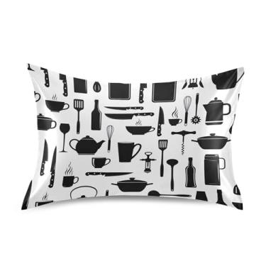 Imagem de Fronhas de cetim estampadas refrescantes King Queen capas de almofadas padrão fronha de cama macia tamanho queen 76.2 cm x 50.8 cm utensílios de cozinha branco preto