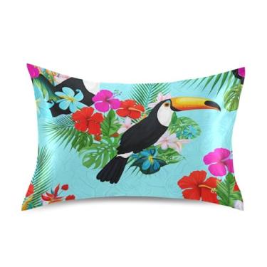 Imagem de Almofadas padrão de hibisco tropical tucano azul rei queen fronhas de cetim para decoração de cama de resfriamento de cabelo capa de travesseiro king size 101,6 cm x 50,8 cm