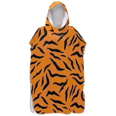 Imagem de Joisal Roupão para adultos poncho de surfe toalha de banho com capuz leve ponchos para mulheres preto laranja listrado