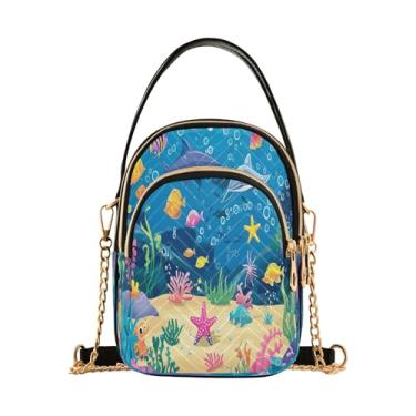 Imagem de Joisal Bolsas pequenas de borboletas azuis para mulheres, bolsa de ombro moderna para mulheres, bolsa pequena para celular, Desenho animado Underwater World, 15*21*8cm