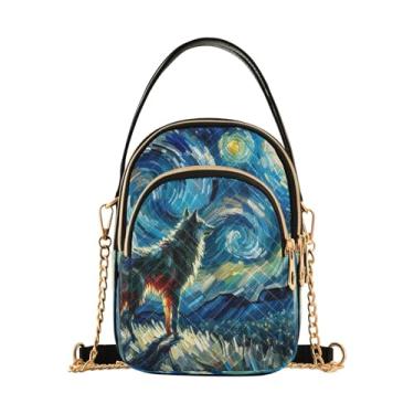 Imagem de Wolf in Starry Night Bolsa tiracolo antirroubo feminina bolsas e bolsas carteiro para mulheres, Lobo em noite estrelada, 15*21*8cm
