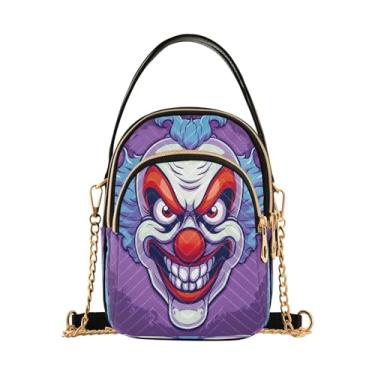 Imagem de Bolsa tiracolo Sunset Dolphins pulando na água para mulheres bolsa tiracolo com zíper triplo pequena, bolsa tiracolo pequena, Evil Clown, 15*21*8cm