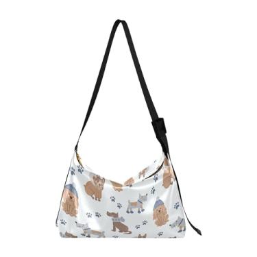 Imagem de Bolsas de couro macio verde tropical flamingo Hobo grandes bolsas masculinas modernas com estampa animal bolsas Hobo femininas, Desenho de cachorrinho de cachorro