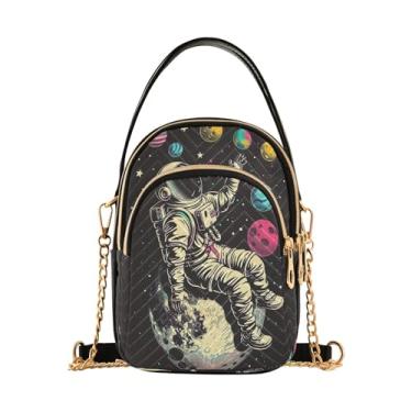 Imagem de Joisal Bolsa tiracolo de chocolate quente na moda bolsas pequenas para mulheres, bolsa tiracolo feminina, Planetas coloridos astronauta, 15*21*8cm