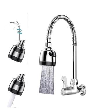Imagem de Torneira Gourmet de Parede Flexível com Arejador Duplo 1/4 Volta Cozinha Varanda Gourmet