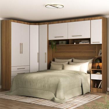 Imagem de Quarto Modulado Casal de Canto com Guarda-roupas Maleiro e Cabeceira Paris Master Luciane Moveis