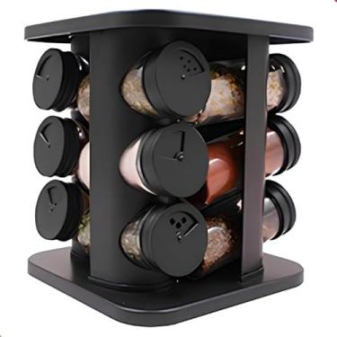 Imagem de Porta Temperos Giratório Diamond 360 graus com 9 Potes de Vidro Compacto Preta Redonda Organizador de Condimentos para especiarias Cozinha suporte moderno fácil acesso economiza espaço