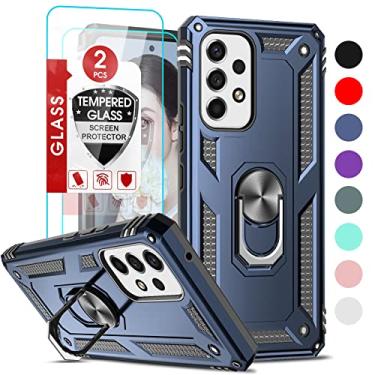 Imagem de LeYi Capa para Samsung A53 5G, capa para Galaxy A53 5G com [2 unidades] protetores de tela de vidro temperado, [grau militar] capa protetora à prova de choque com suporte de anel para Samsung Galaxy A53 5G, azul