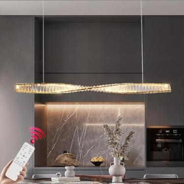Imagem de Lustre de cristal LED para mesa de jantar, luminária pendente dimerizável com controle remoto, ideal para decoração de interiores, adequada para ilha de cozinha, sala de jantar, sala de esta