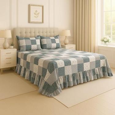 Imagem de Kit Lençol Queen 3 Peças Micropercal Toque de Algodão com Babado e Fronhas Premium (Compose Dusty Blue)