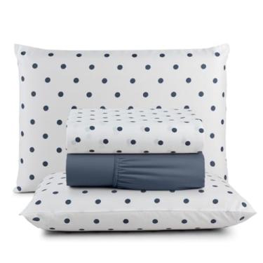 Imagem de Jogo de Cama Casal 4 Peças Micropercal 200 Fios Toque Aveludado com Elástico e Fronhas(Petit Poá,Casal)