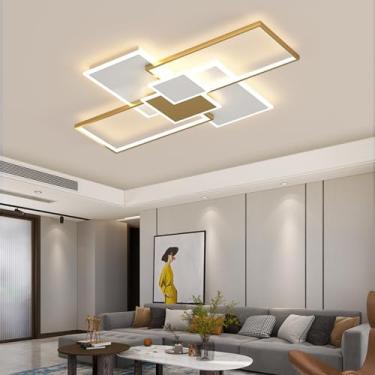 Imagem de Luminária de teto LED, Luminária LED para sala de estar, Luminária para quarto, Luminária minimalista moderna e aconchegante, Luminária de teto (Dourado + Branco, 110x70cm)