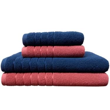 Imagem de Kit 4 Toalhas Algodão (02 Banho + 02 Rosto) - Jogo de Toalhas Super Absorventes 400g Tamanho Grande 70cm x 130cm (TERRACOTA- AZUL)