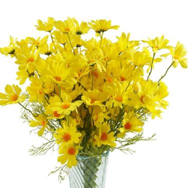 Imagem de Bairdish Margaridas artificiais para decoração ao ar livre, 25 pacotes de flores de seda para uso externo, plantas falsas realistas, flores para plantador, porta da frente, varanda, pátio, quintal