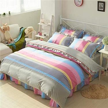 Imagem de Capa de edredom floral vintage chique com babados, conjunto de lençóis de princesa elegante para meninas macias 6 peças (tamanho 2 solteiros, 6 peças)