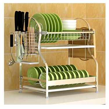 Imagem de Escorredor de louça, escorredor de pratos, escorredor de pratos de aço inoxidável 304, escorredor de pratos de 2 camadas, suporte de secagem, pauzinhos e escorredor de pratos (cor: A) (A)