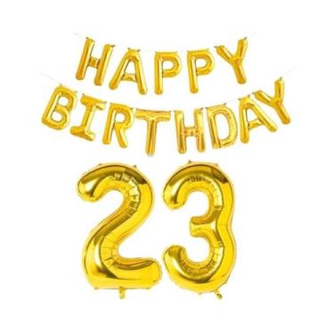 Imagem de Balões De Folha Dourados De Feliz Aniversário 15 Peças Decoração De Fe