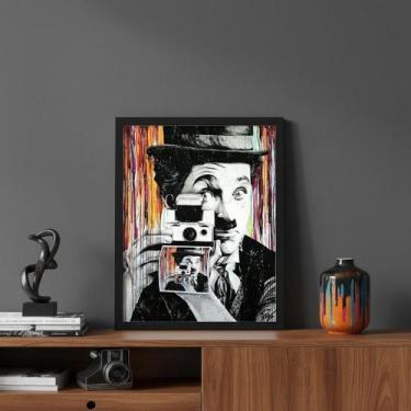 Imagem de Quadro Pop Art Chaplin Tirando Foto 24X18Cm Mold Preta Vidro - Quadros