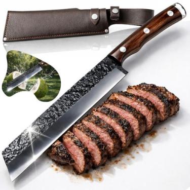 Imagem de Faca Cutelo Profissional Artesanal Aço Inox Forjada Lâmina Martelada A