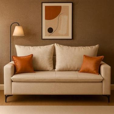 Imagem de Sofá Boston 2 Lugares 180 cm Estofado Em Linho com Pés de Ferro Almofa