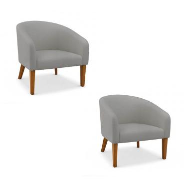 Imagem de Poltrona Sala Decorativa Kit 2 Stella Pé Madeira Trapézio Castanho Sintético Cinza D03 - D'rossi