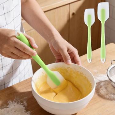 Imagem de 2 espátulas de silicone, espátula raspadora de jarra, alça de orifício de pendurar para tigela de mistura, design de uma peça, utensílios de cozinha antiaderentes flexíveis, ferramentas raspadoras