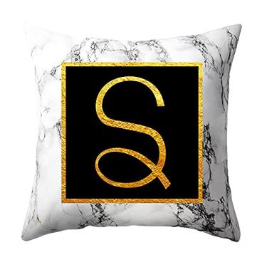 Imagem de Fronha de Almofada com Letras Douradas Marmorizadas Capa Sofá Tecido Supple Alta Classe Estampa Estilosa e Elegante Trab