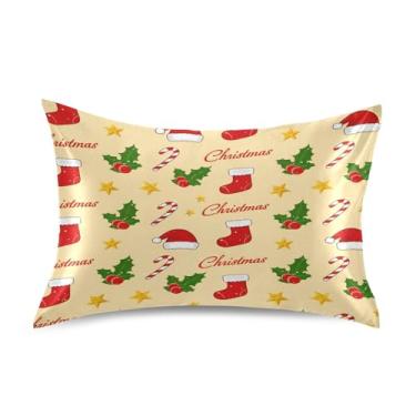 Imagem de Wassud Fronha de cetim com estampa natalina para cabelo e pele, fronhas de seda lisa, tamanho queen, respirável, com fecho de envelope