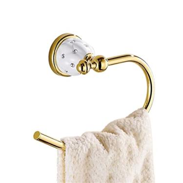 Imagem de HHHJQFAAT Suporte de toalha de latão sólido dourado prateleira de banho cabides acessórios de banheiro de luxo barra de toalha montada na parede