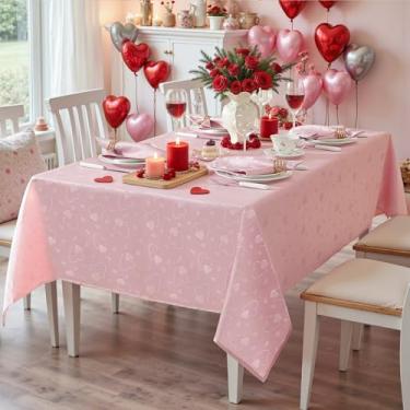 Imagem de SASTYBALE Toalha de mesa retangular para dia dos namorados, toalha de mesa rosa, jacquard com coração de amor, capa de mesa à prova d'água para jantar de aniversário de casamento dos namorados (152 x