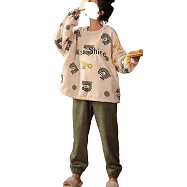 Imagem de Conjuntos de pijamas femininos de flanela de inverno para mulheres, roupa de dormir, pijamas, roupas de casa (8320 grande)