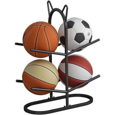 Imagem de ZDJZMGZ Suporte de bolas de metal para basquete futebol vôlei tapete de ioga, organizador de equipamentos esportivos de garagem, economizar espaço, preto-4
