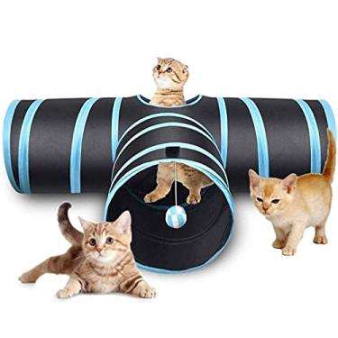 Imagem de U5GAAALPPQ9 Tubo de túnel dobrável de 3 vias para uso interno, 3 furos, túnel de gatinho, gatos entediados, brinquedos para animais de estimação, brinquedo de espiar, gatos, filhotes, coelhos