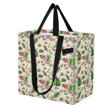 Imagem de SEHANY Sacolas de compras reutilizáveis de folhas verdes com alças reforçadas, bolsa de compras de lona dobrável à prova d'água de grande capacidade para viagem, cozinha, praia