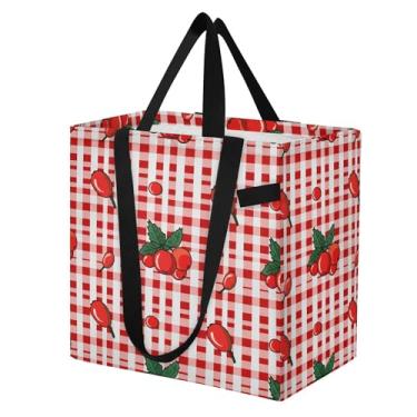 Imagem de SEHANY Sacola de compras reutilizável de cereja fofa com alças reforçadas, bolsa de compras de lona dobrável à prova d'água de grande capacidade para viagem, cozinha, praia