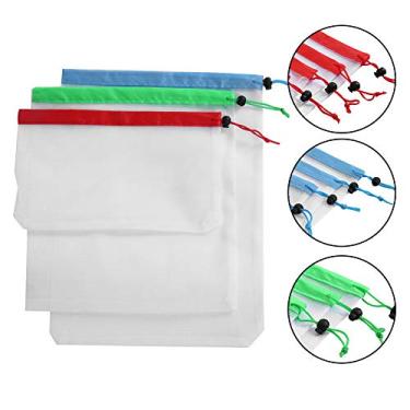 Imagem de 15 unidades de Sacolas Malha com Cordão Reutilizáveis Armazenamento Poliéster Premium para Acessórios Brinquedos Frutas Legumes Mercearia Viagem Acamp