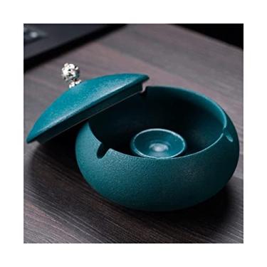 Imagem de x3anggyt5 Cinzeiro circular criativo para cigarros, sala de estar, quarto, sala de jantar, cinzeiro, cerâmica com capa, cinzeiro anti-voo, bandeja de cinzeiro para decoração de mesa de chá ao ar livre