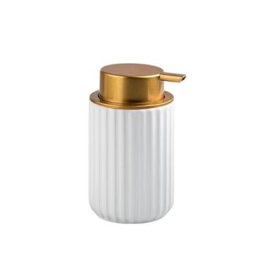Imagem de Lindo dispensador de sabão listrado de cerâmica para banheiro loção de gel de banho garrafa espumante decoração de banheiro (branco)